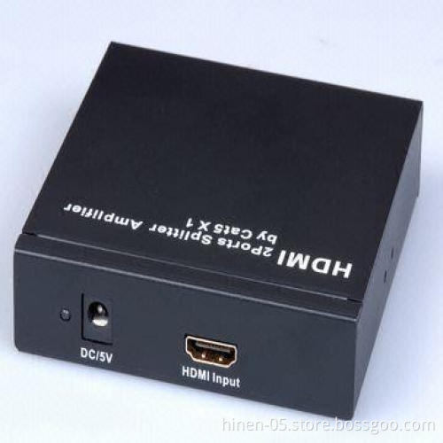HDMI 2 Ports Splitter Amplified by Cat5 x1, Supports Highest Video Resolution 1080p